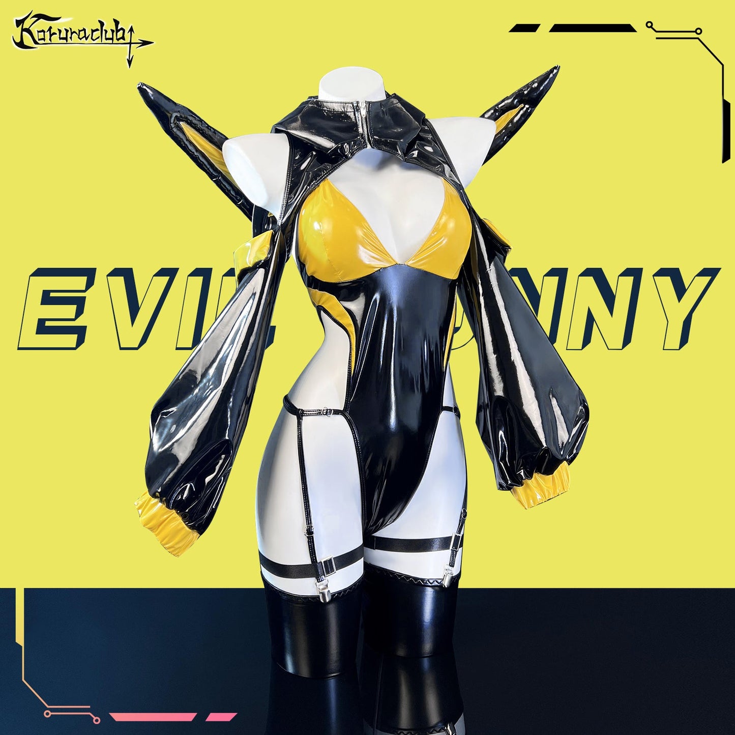 Black and Yellow Cosplay Evil Bunny Lingerie KO84