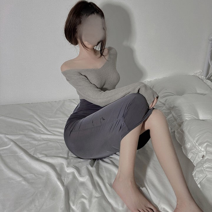 Short shoulder sweater + hip dress SS3364