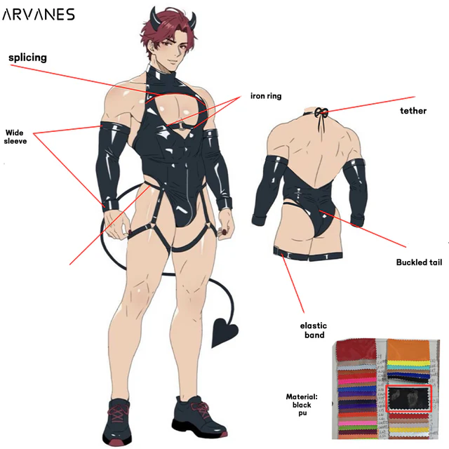 Pre-Order Devil Shiny Leather Strap Bodysuit (4-Piece Set) AS01