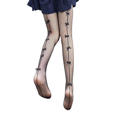 Fine mesh stockings with vertical back bow SS1149