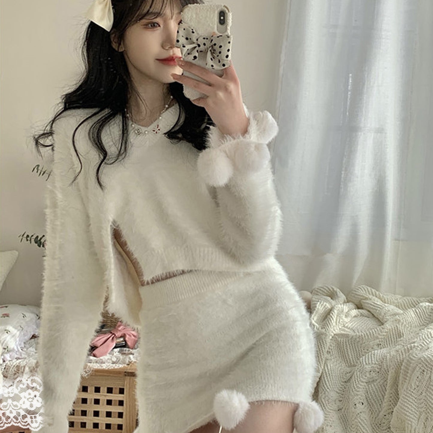 Fur ball sweater and skirt SS2390