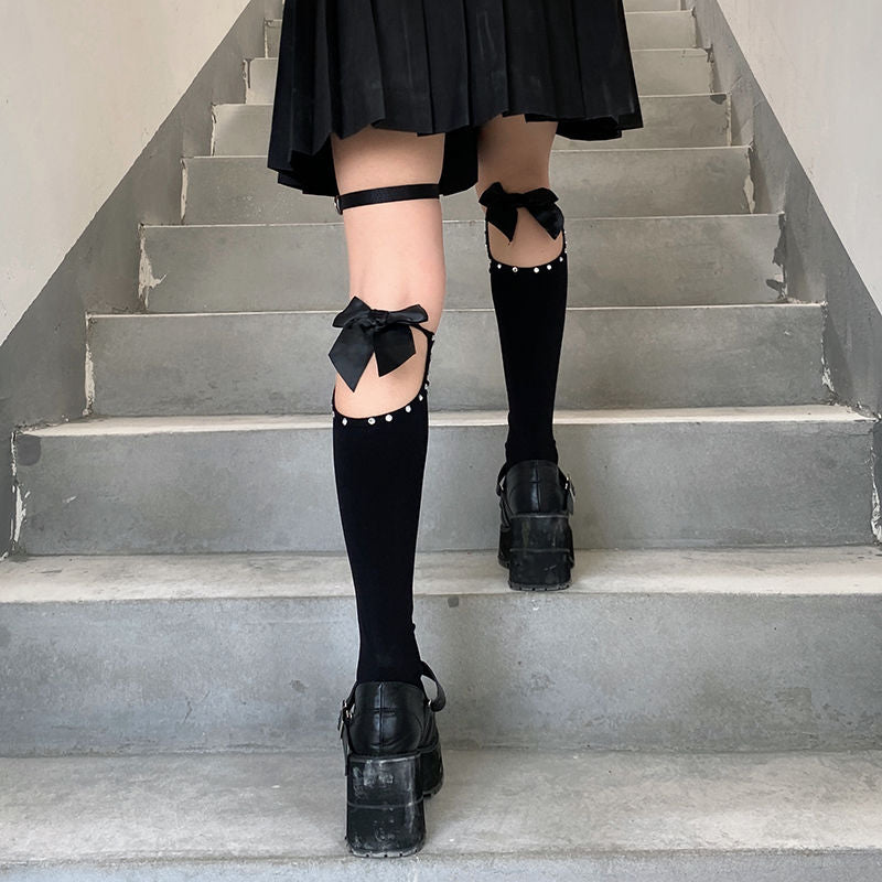 Japanese dark black knee socks SS1228