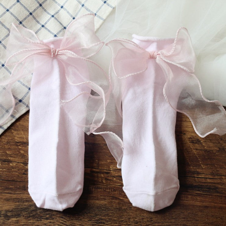Organza bow calf socks SS1230