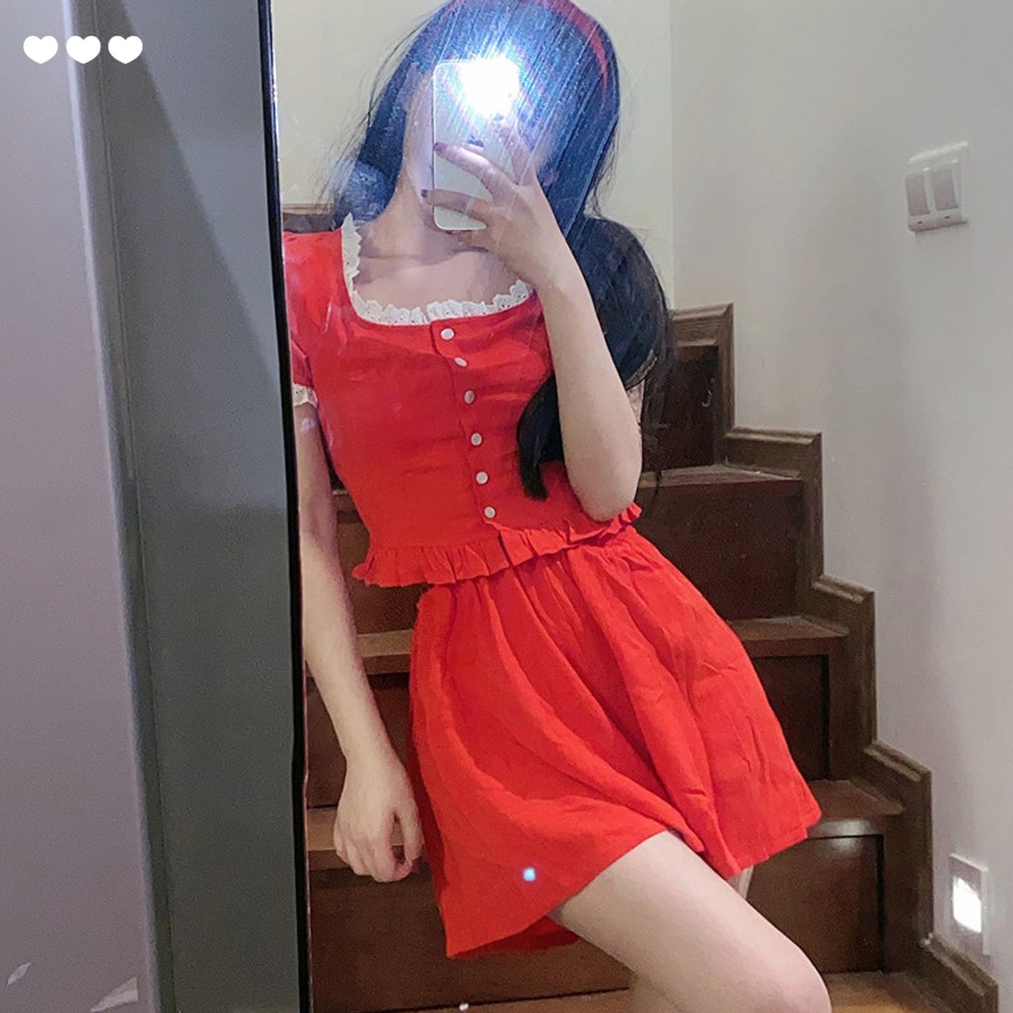 Red vitality lace top and skirt SS2449