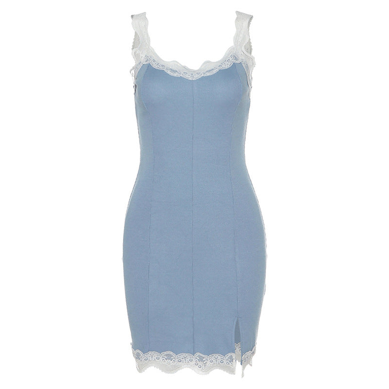 Blue knitted suspender dress SS2374