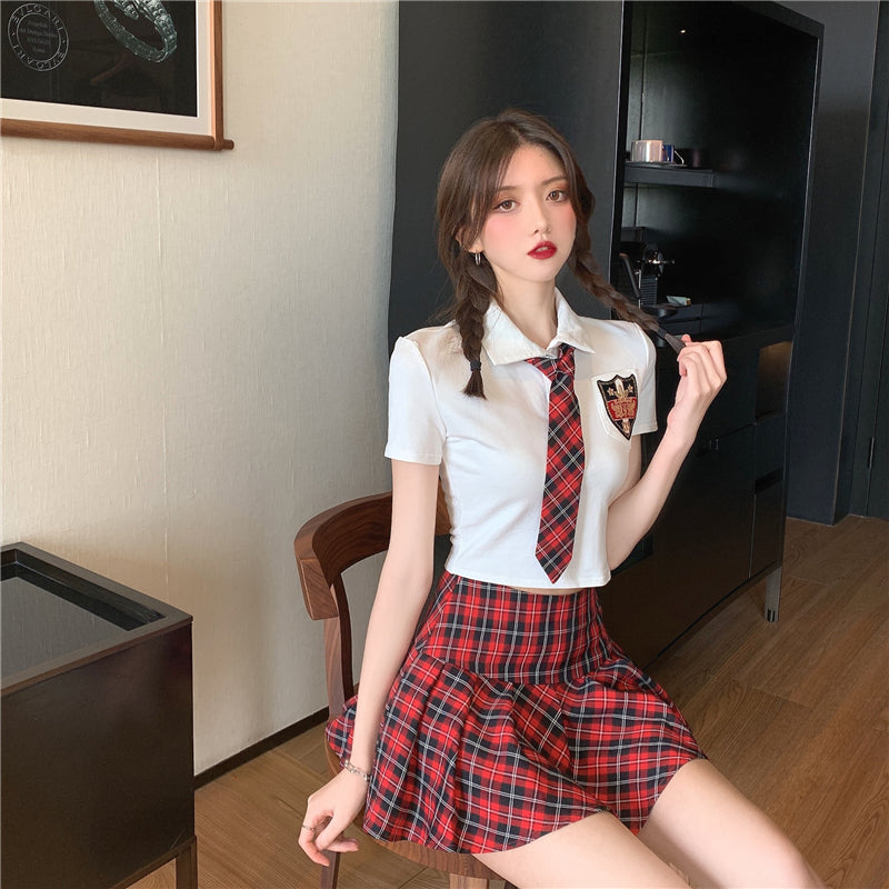 Cute college shirt skirt suit SS2491