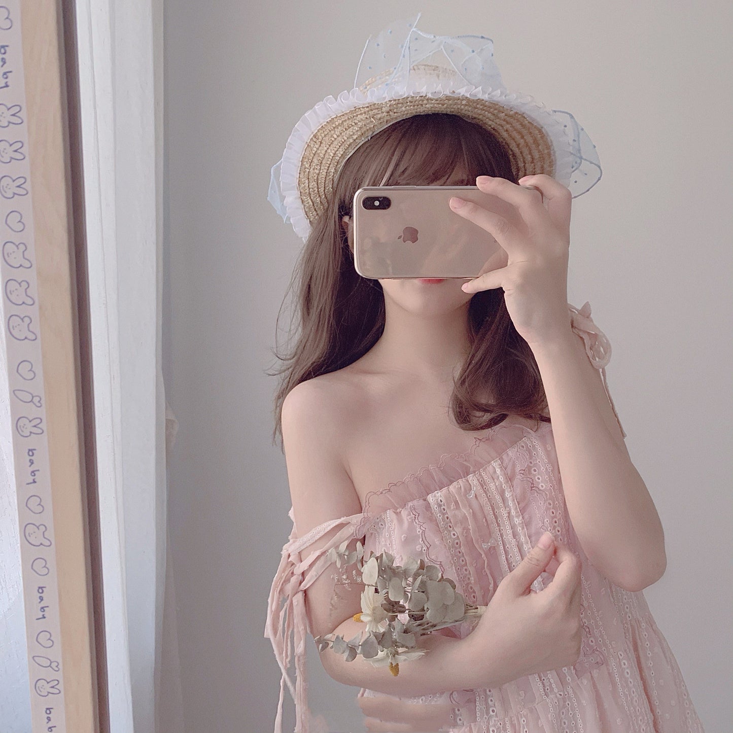 Feather polka dot straw hat WS3054