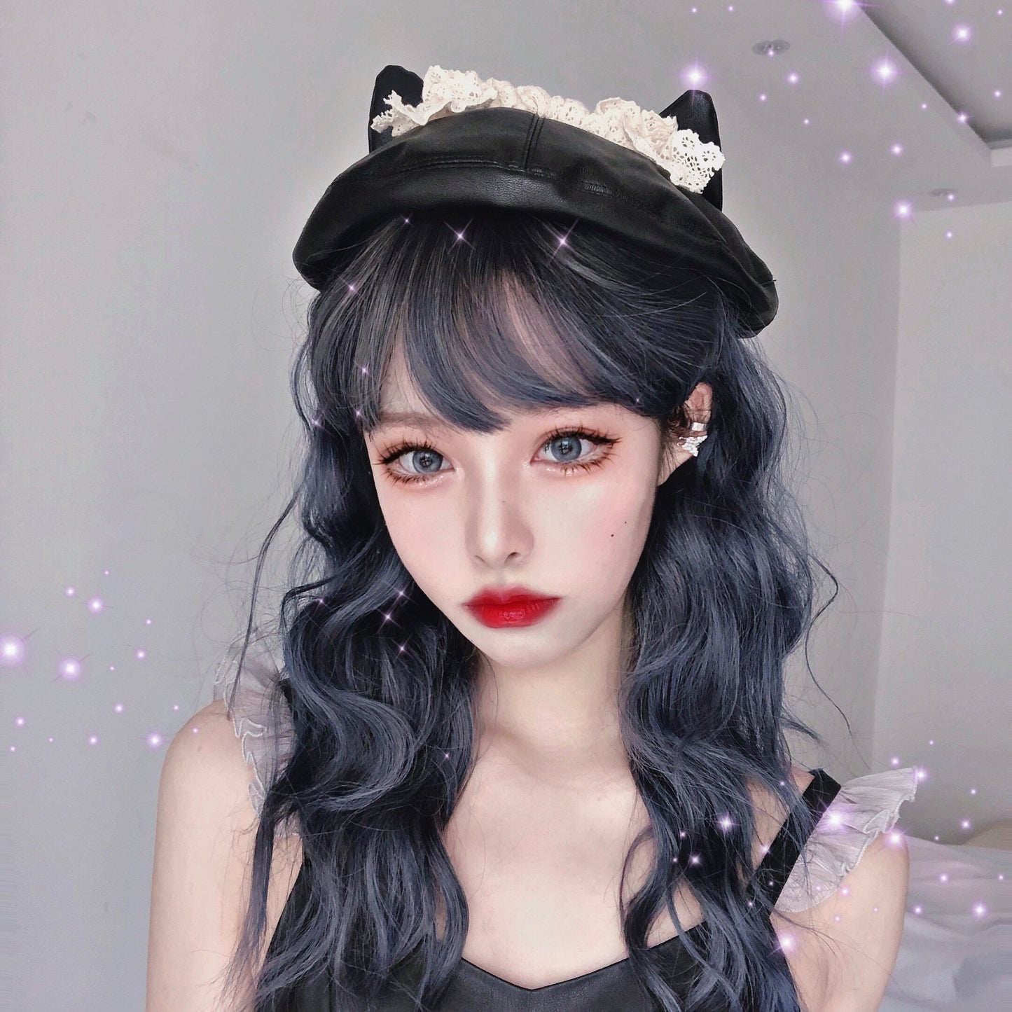 Leather black cat beret WS3027