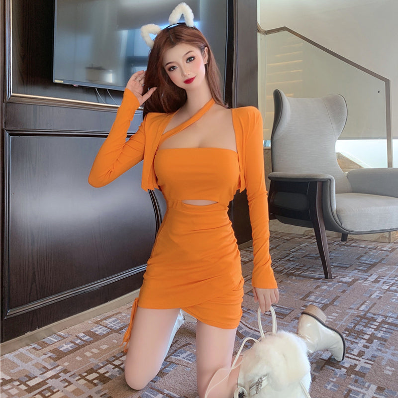 Temperament tube top dress+short coat SS2564