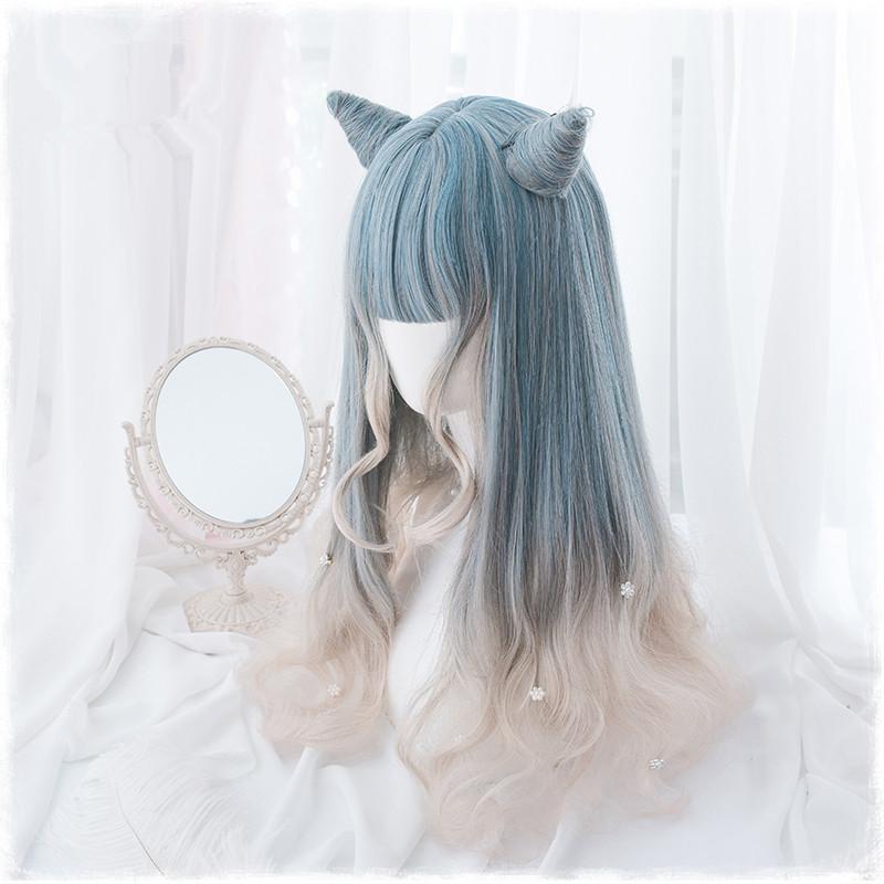 Lolita Blue Brown Wavy Wigs WS1089