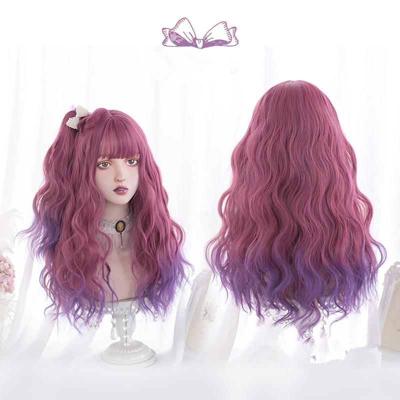 Long curly hair lolita pink purple gradient wig WS2151