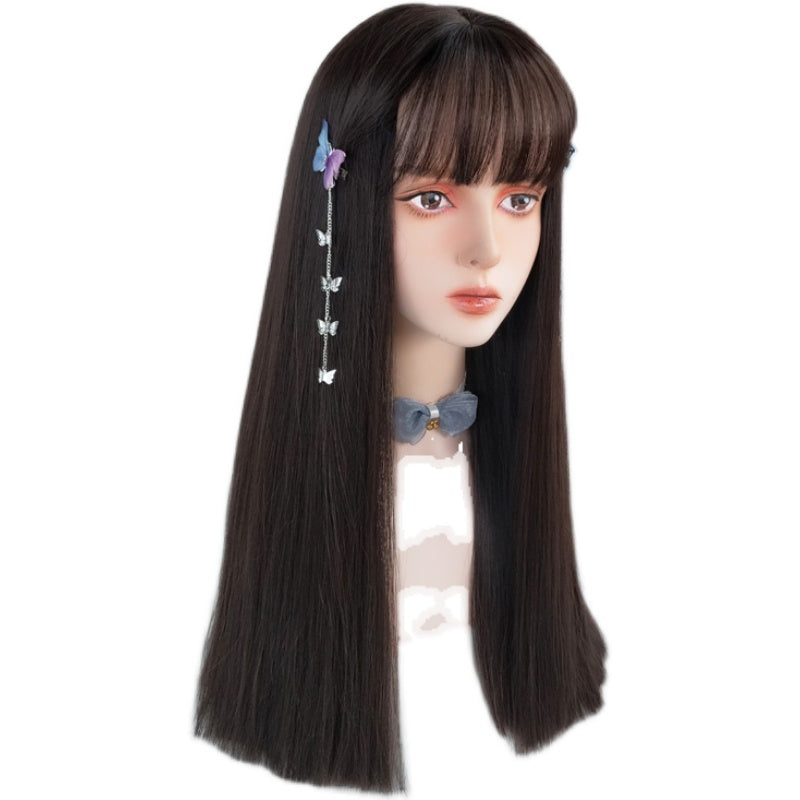 Comic bangs black long straight wig WS2271