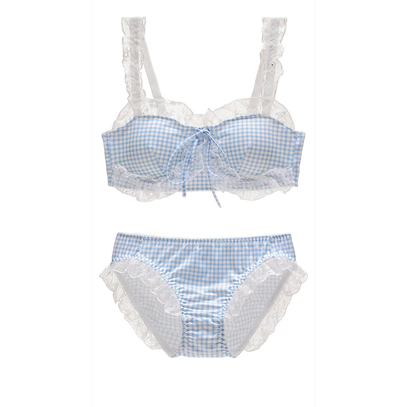 Cute and cute check lace bra set SS2247