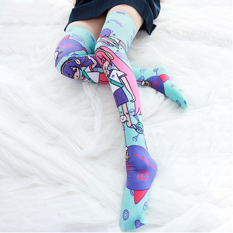 Girls print high socks SS1201
