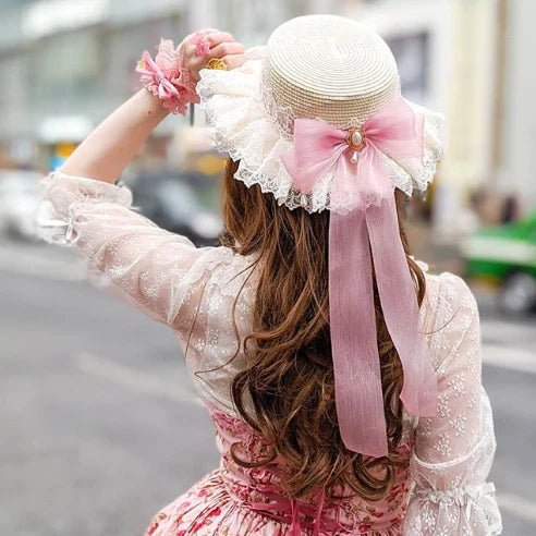 Lolita lace bow straw hat SS3088