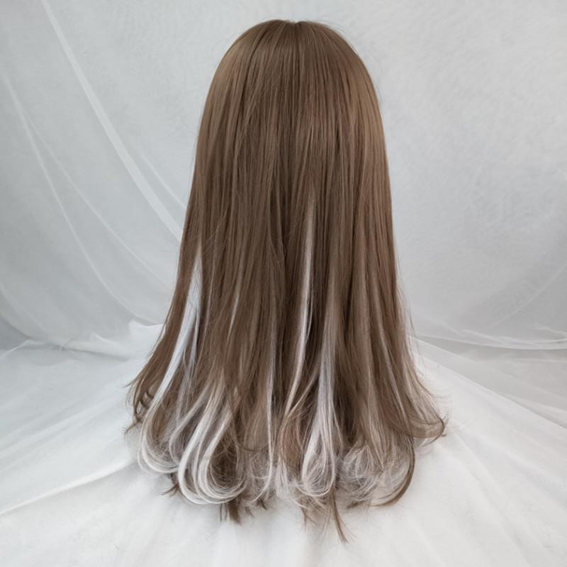 Harajuku long straight hair gray gradient wig WS1126