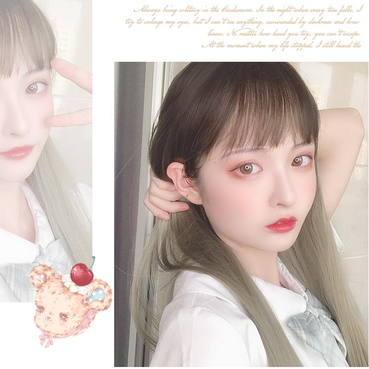 lolita natural green gray gradient girl wig WS2123