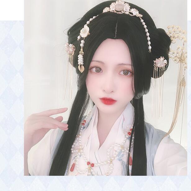 Lolita antique Hanfu black long straight wig WS2141