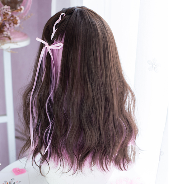 lolita dark brown highlights pink wig SS2850