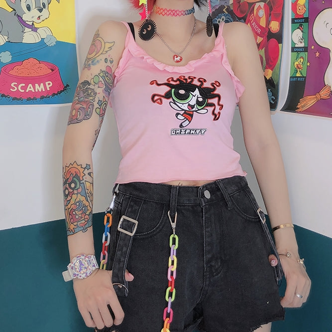 Lotus leaf lace pink camisole SS2044