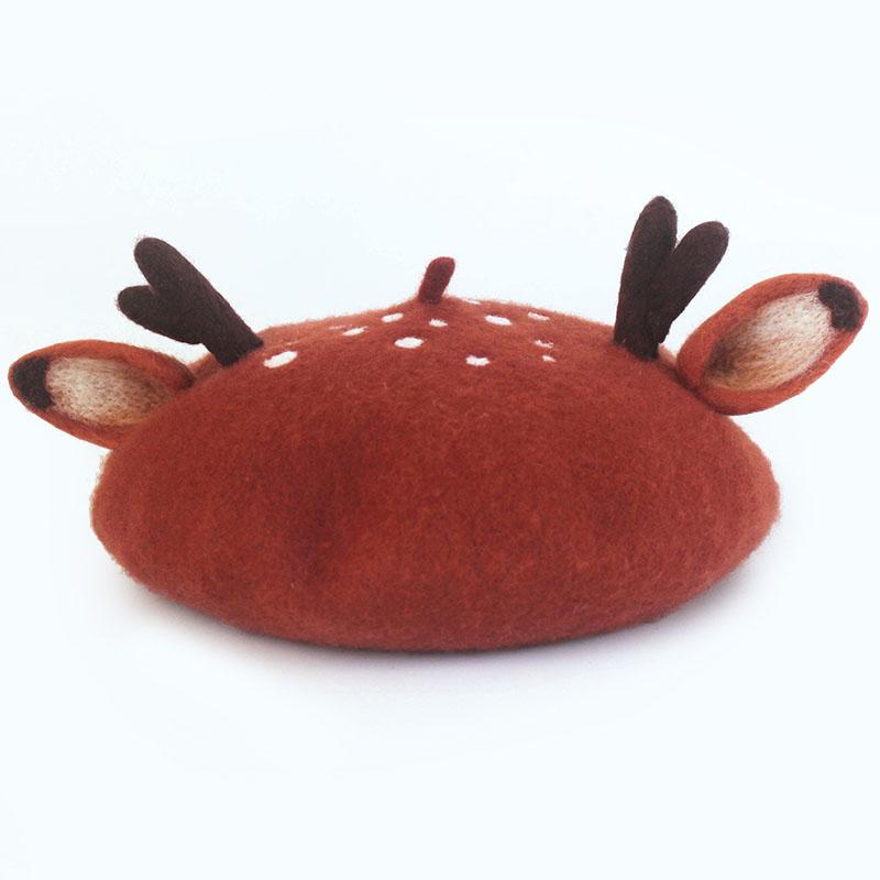 Wool felt antler ear beret WS3008