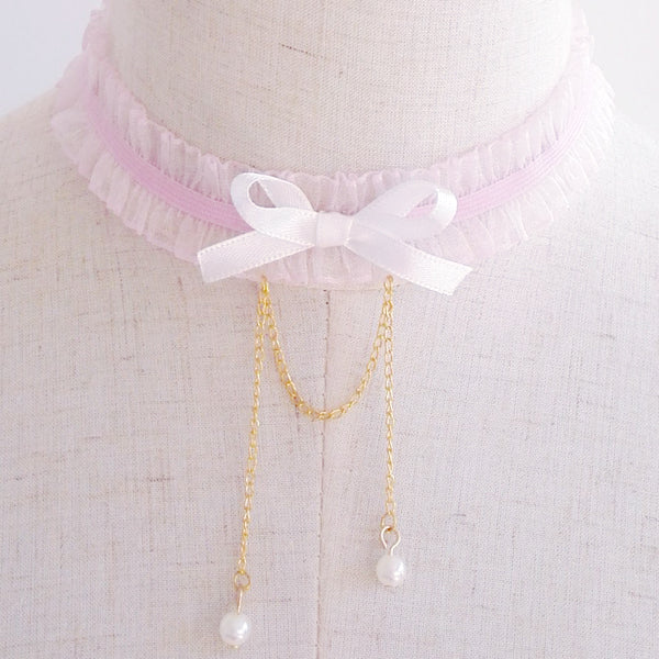 Lace Bowknot Pearl Clavicle Chain SS1269