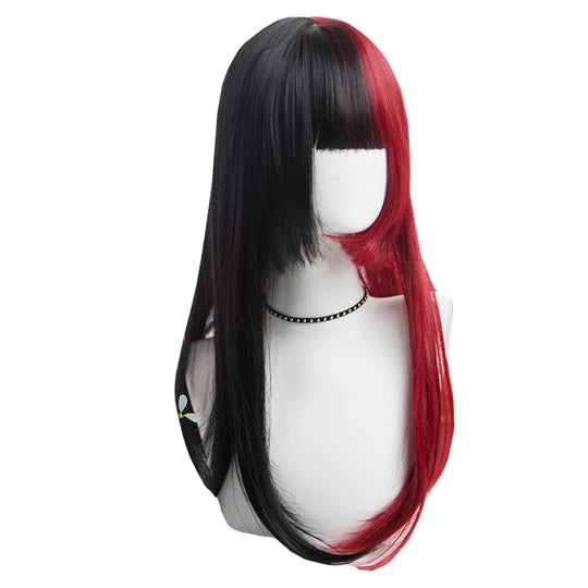 Red Black Colorblock Long Straight Wig SS2976
