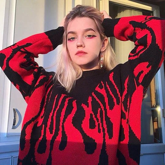 Flame Red Purple Pullover Sweater SS3004