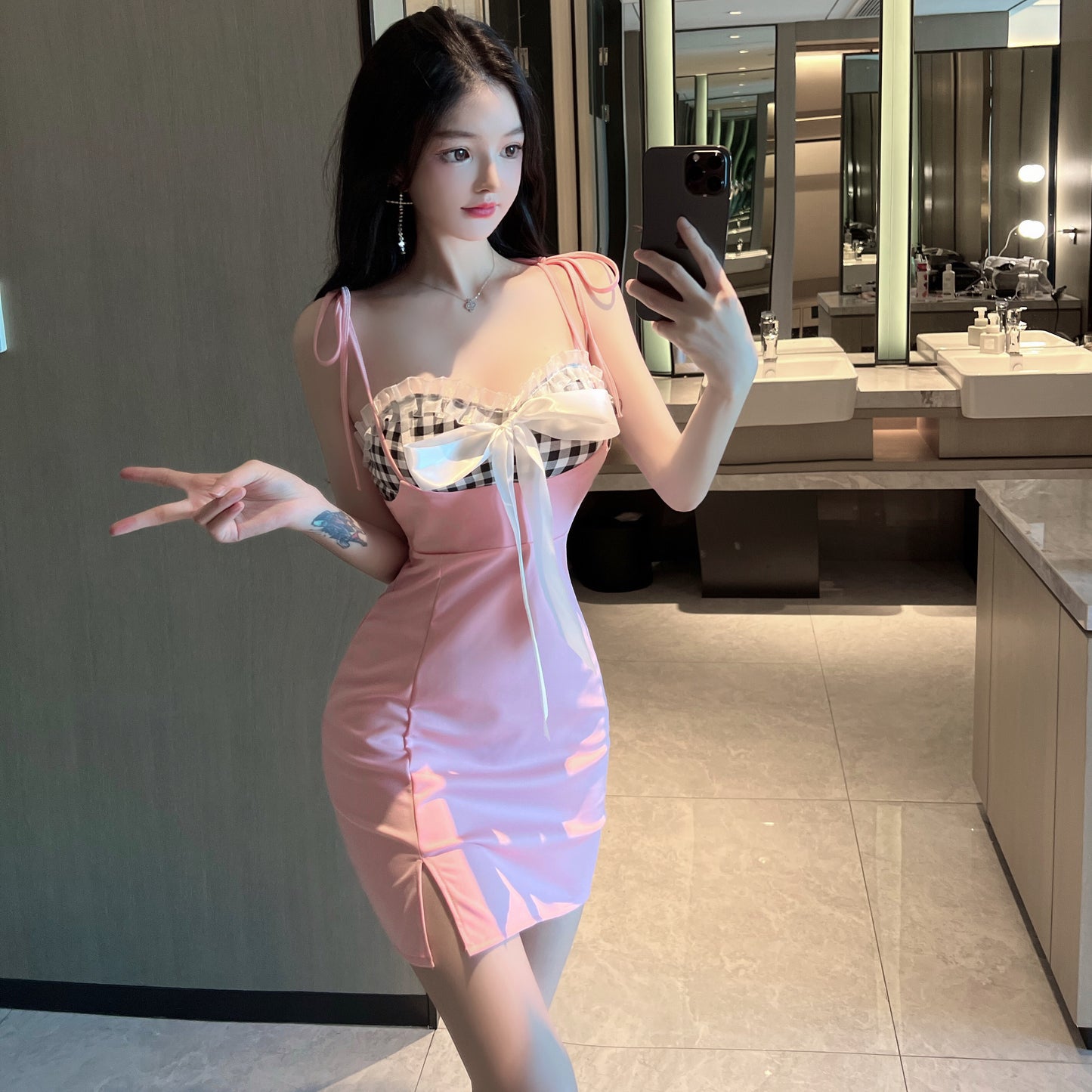 Paneled skinny slip dress  SS3197