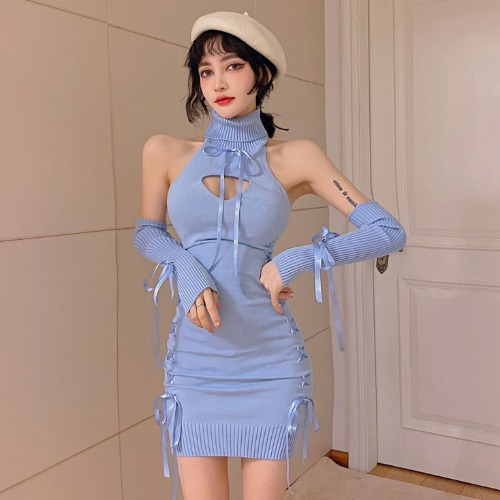 Tie-strap knitted skirt S622