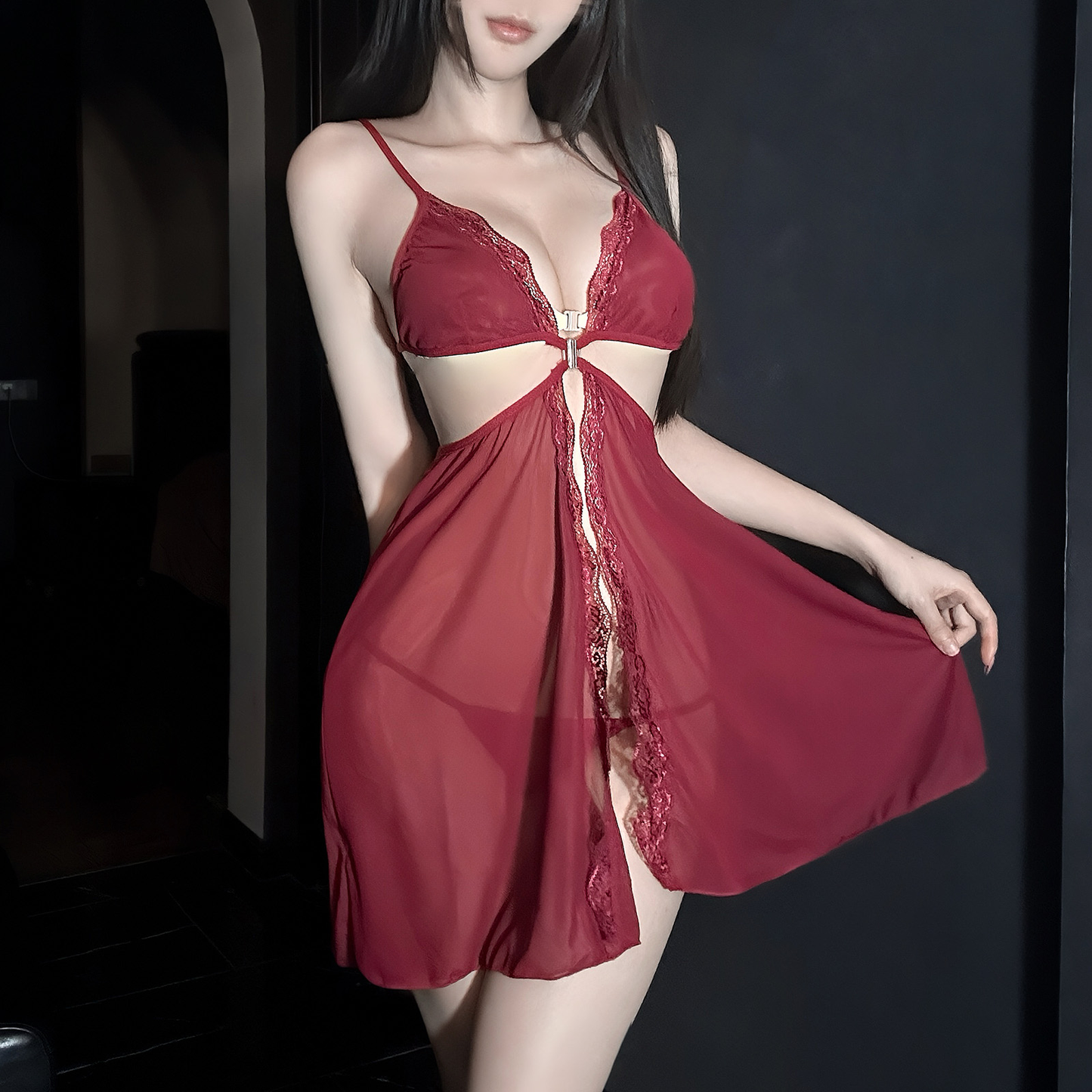 Buttoned camisole lace nightdress S609