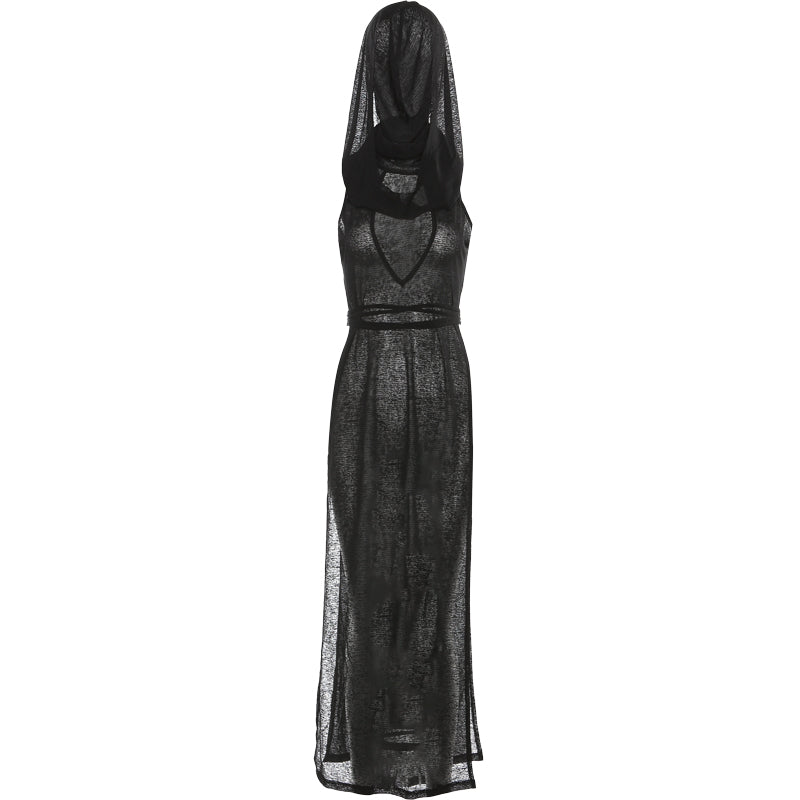 Dark black hooded sleeveless dress SS3400