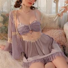 Lace bow strap nightdress set SS3519