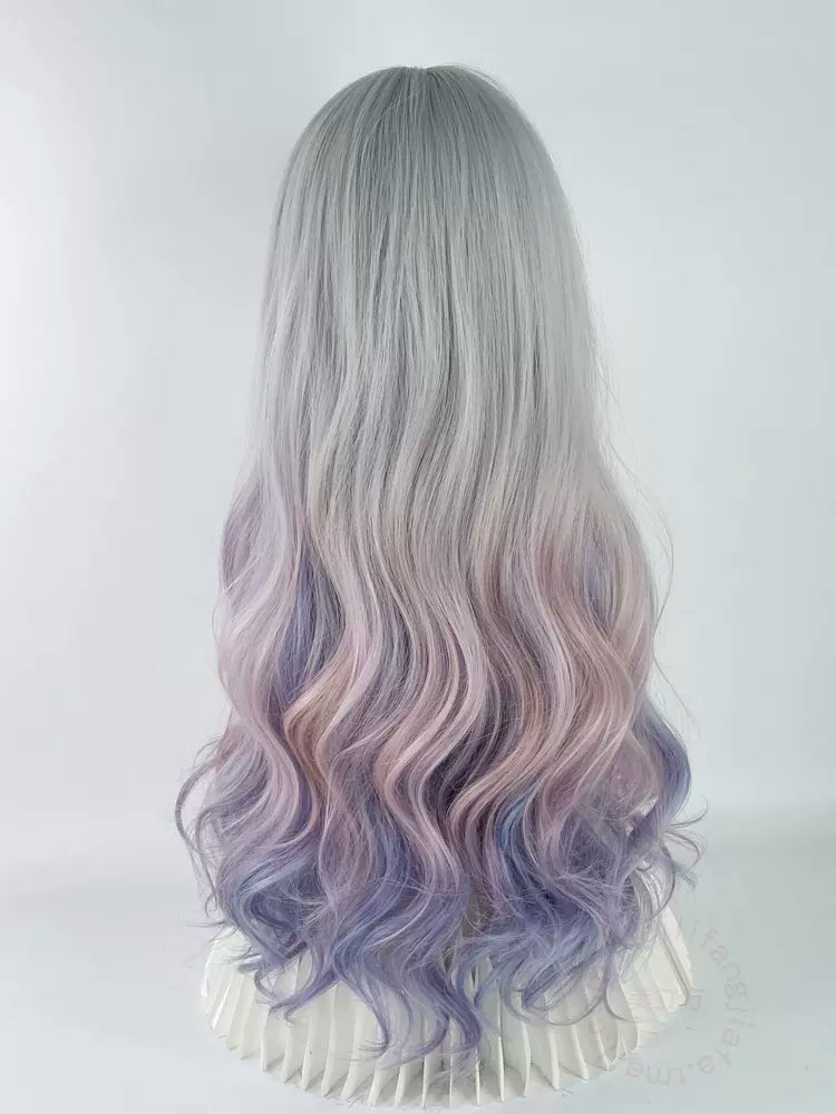 Silver purple gradient roll wig W006