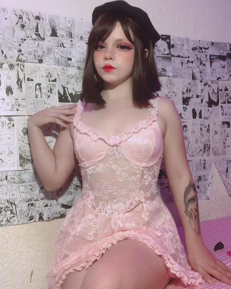 Pink lace dress H218