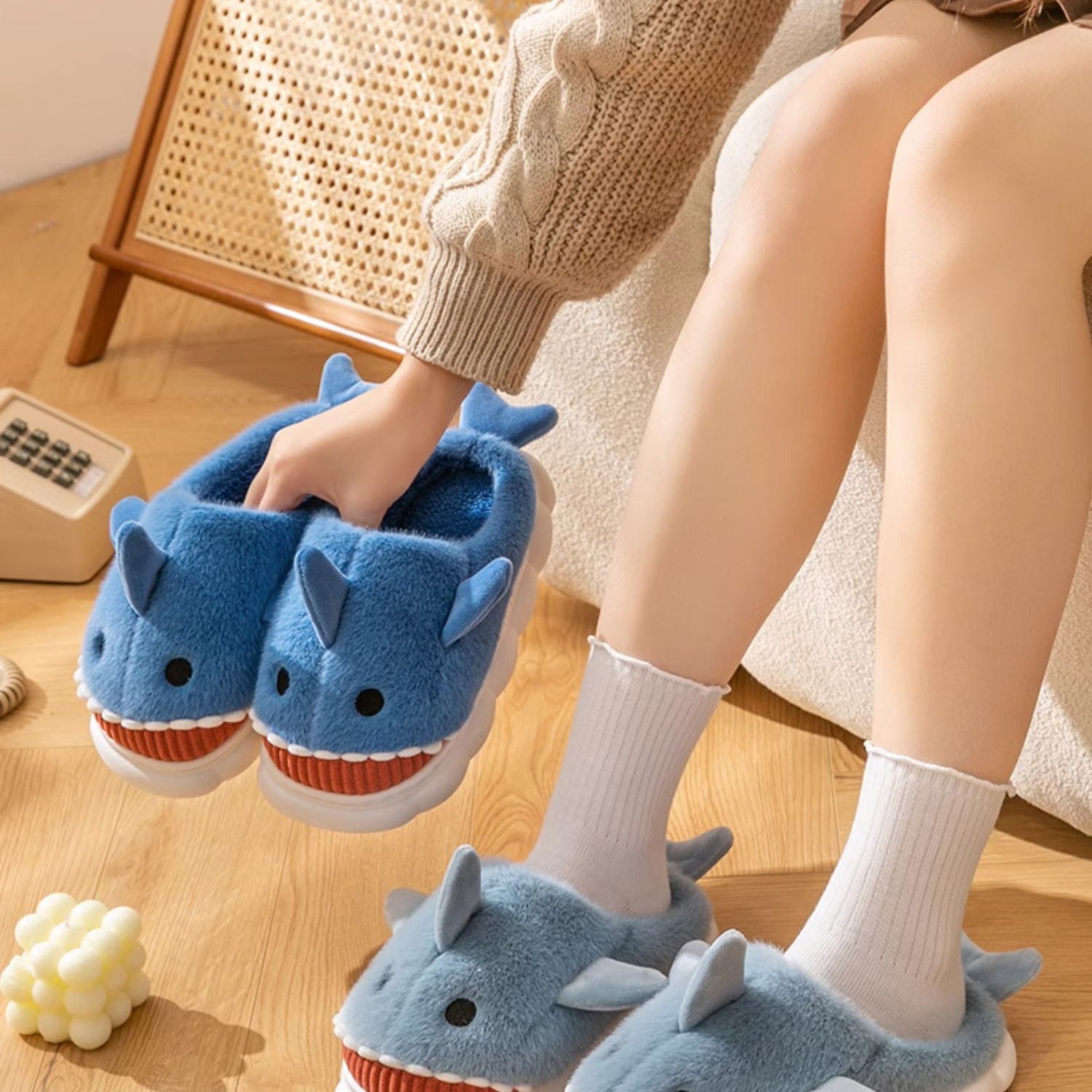 Plush shark slippers S165