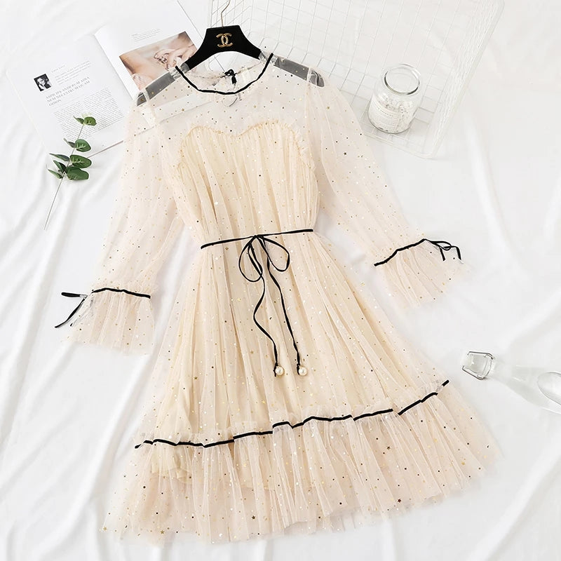 "4 COLORS FAIRY PAILLETTE LACE TULLE" DRESS H262