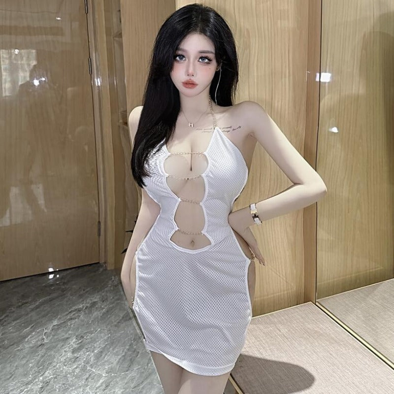 Hollow chain halter dress SS3393