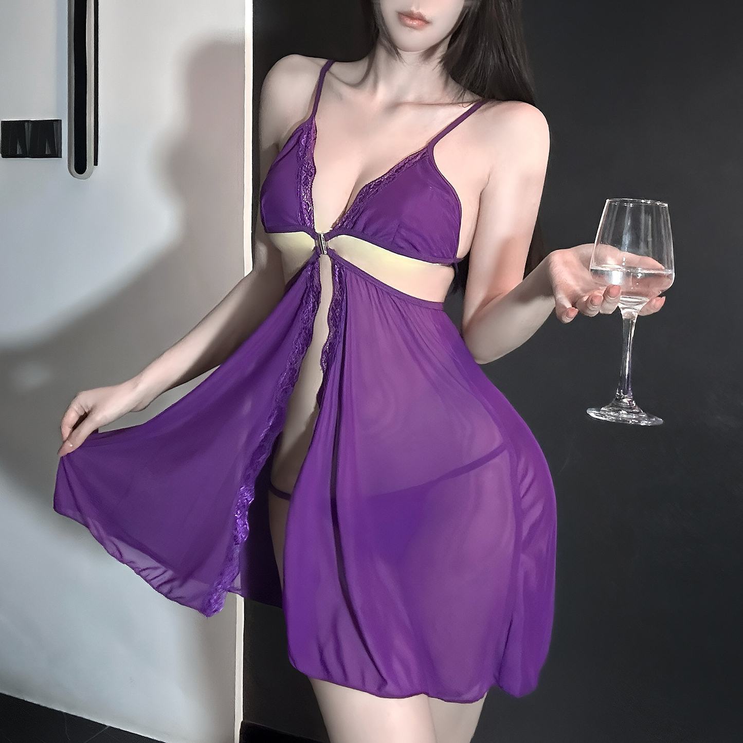 Buttoned camisole lace nightdress S609