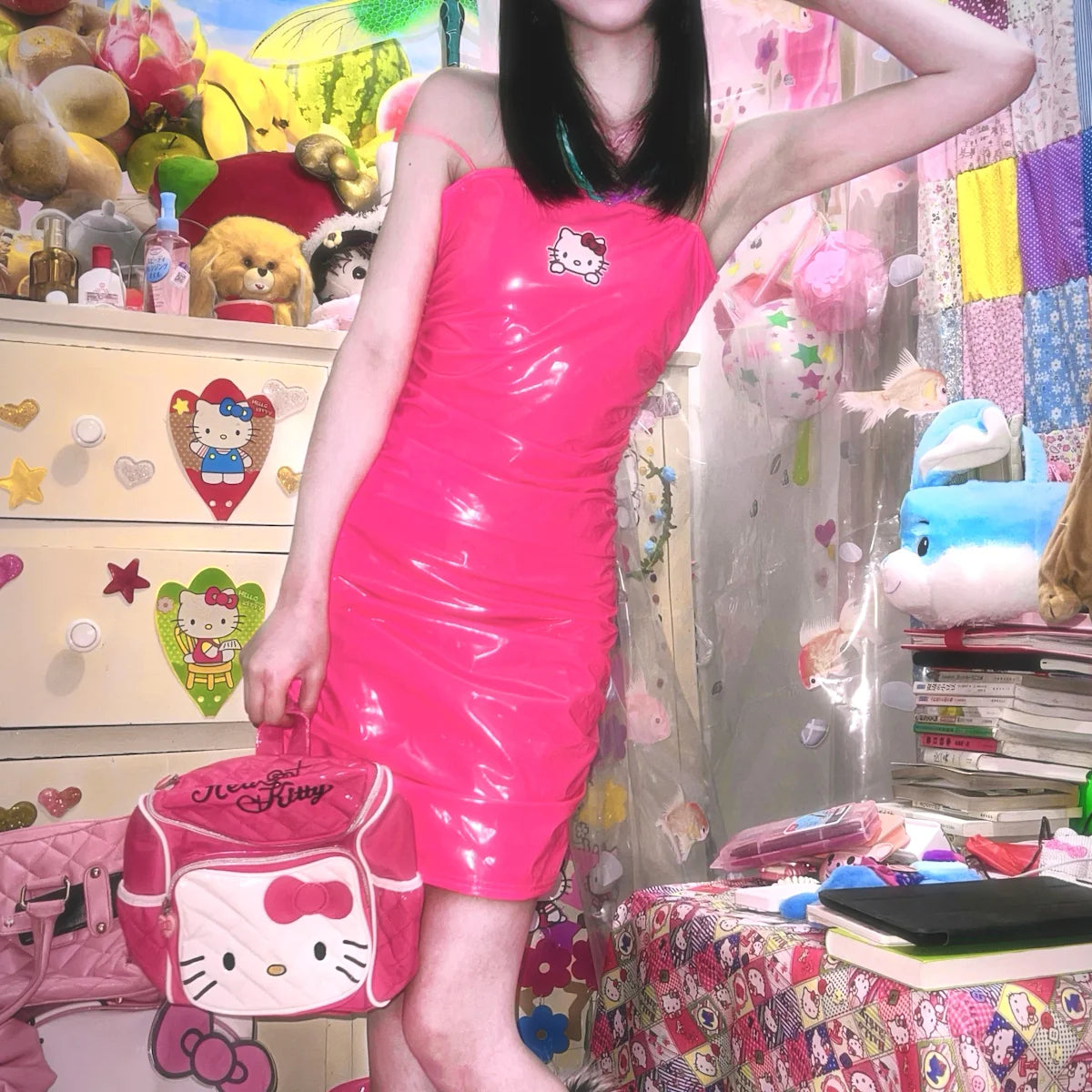 y2k  pink leather skirt  SS3166