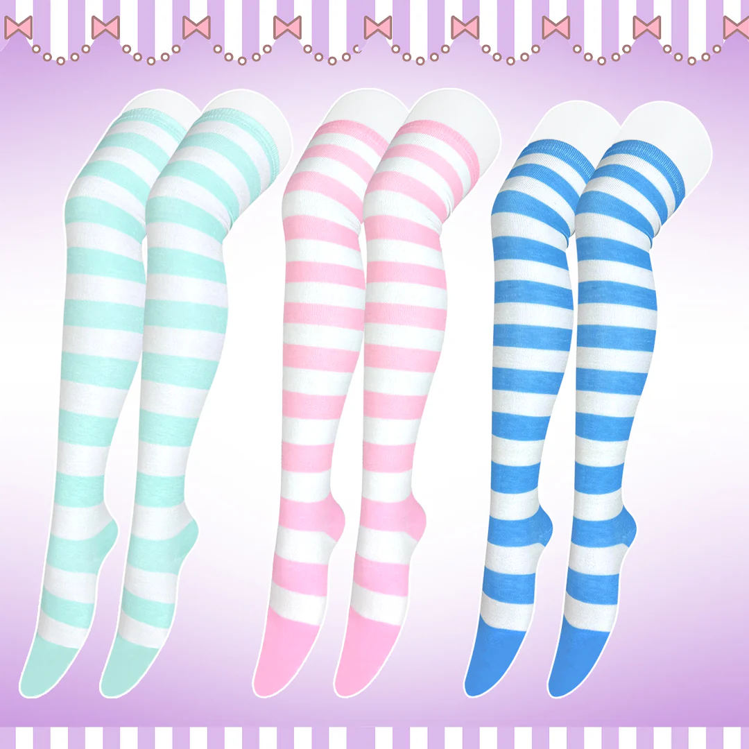 Striped Knit Thigh-High Socks KS13
