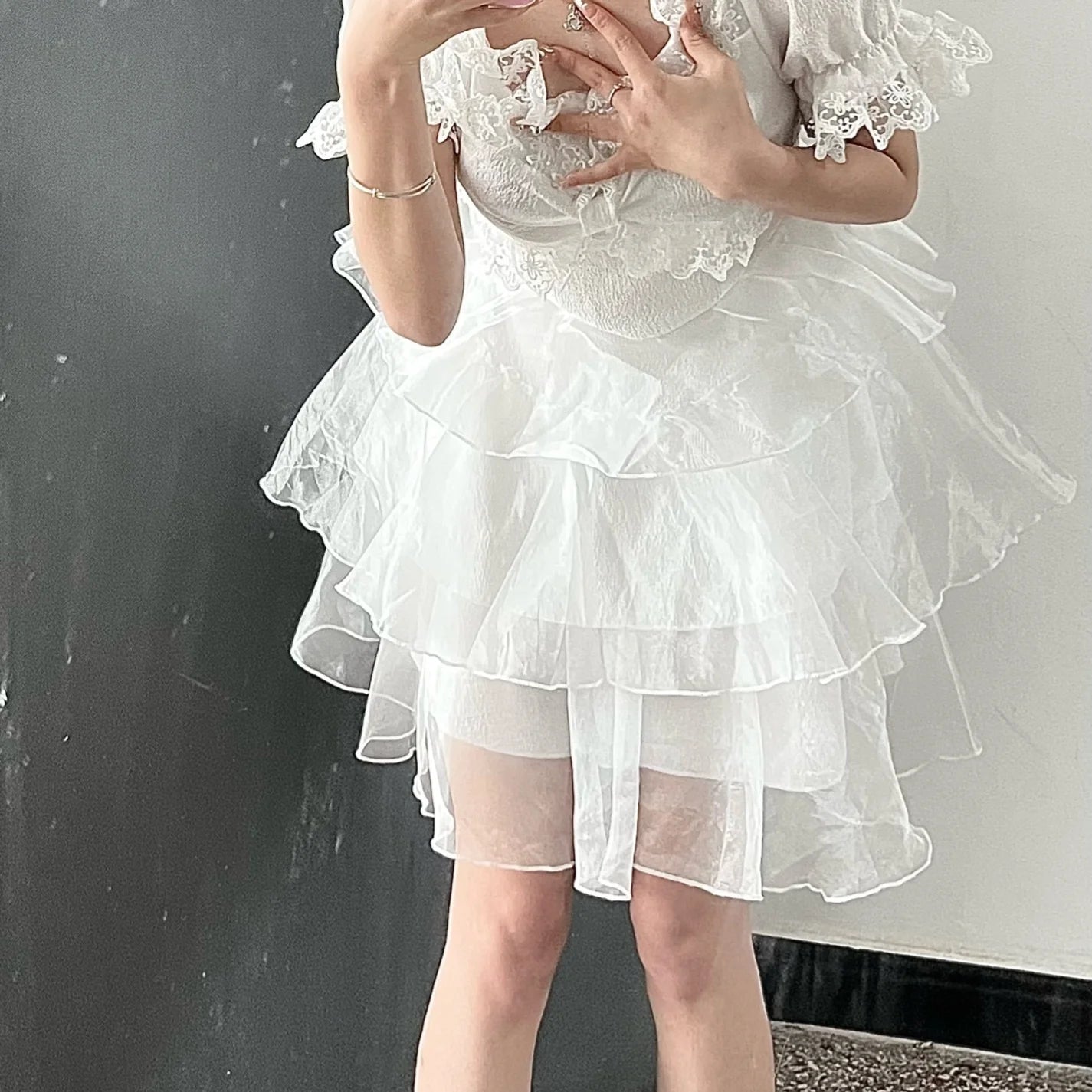 White Lace Organza Dress  SS3038