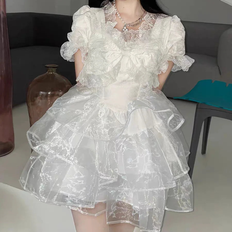 White Lace Organza Dress  SS3038