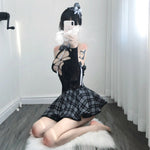 Lace crossover slim one-piece plaid skirt SS1099