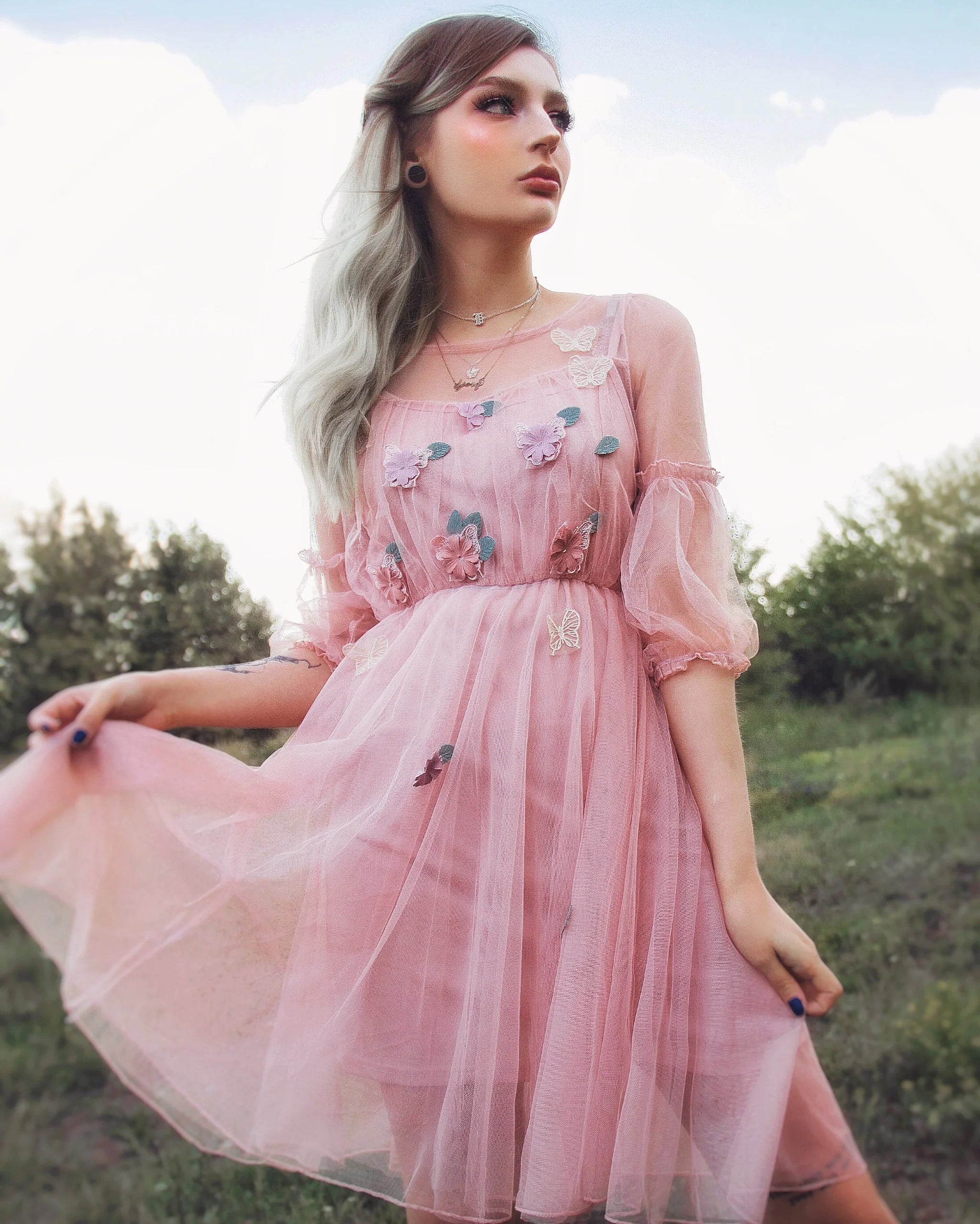 Lolita Lantern Sleeve Gauze Dress SS3053