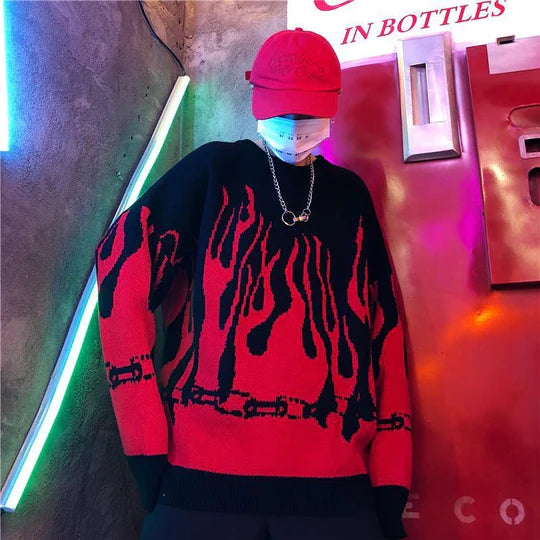 Flame Red Purple Pullover Sweater SS3004