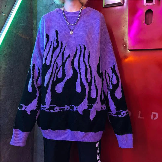 Flame Red Purple Pullover Sweater SS3004