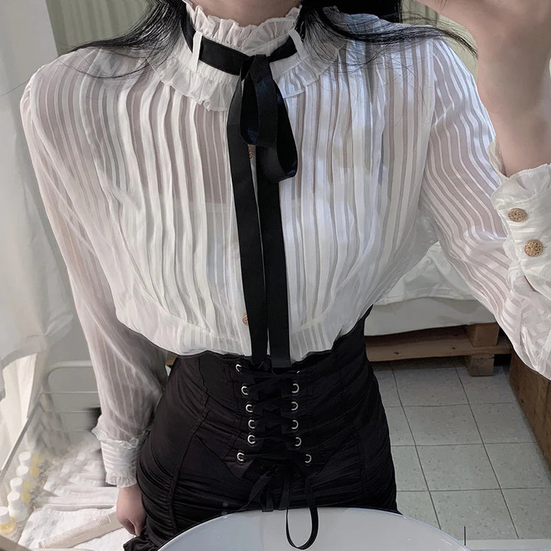 High waist skirt + shirt + suspenders ss3084