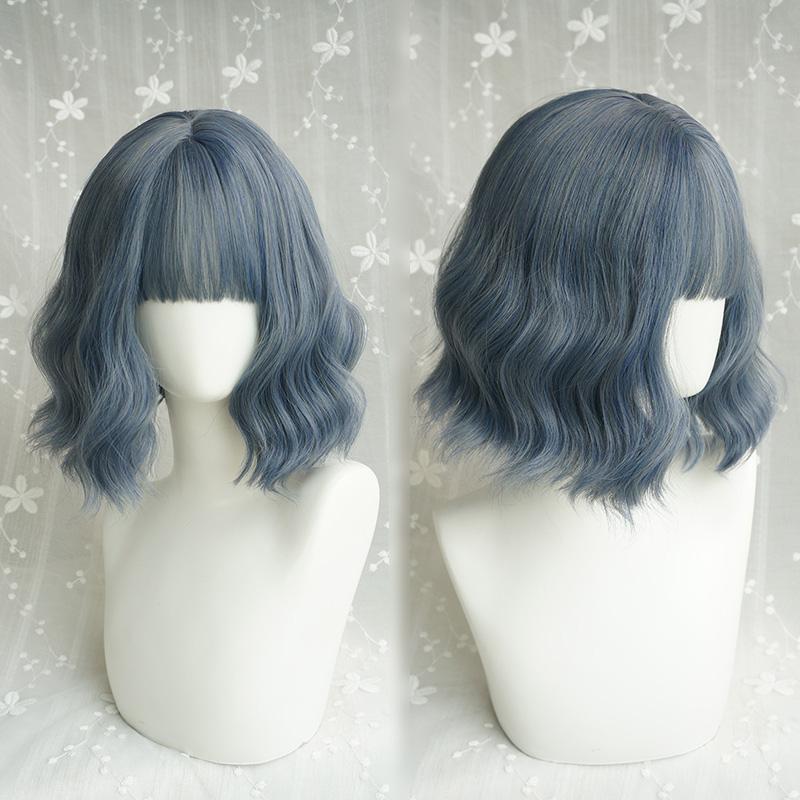 Cute blue gray short curly wig  WS1197