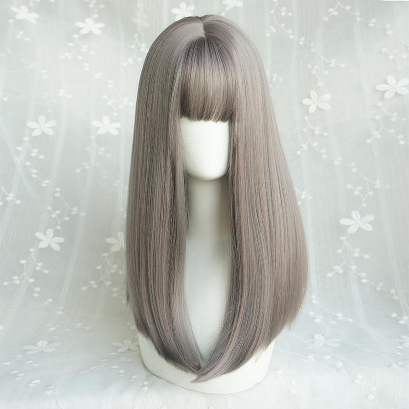 Harajuku Lolita Straight Grey Pink Wig WS1245